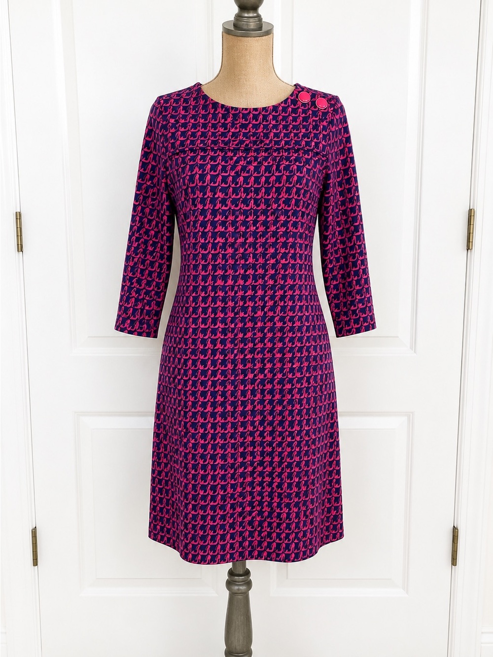 Lilly Pulitzer Navy and Magenta High Heels pattern Midi Dress